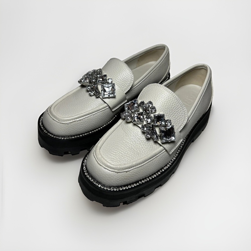 $199 Karl Lagerfeld Marcia Embellished Leather Loafer Flats Shoes Sz 6.5M
